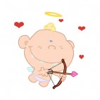 Cupid with bow and arrow with hearts around, decals stickers