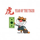Year of the tiger  tiger with suit holding dollar, decals stickers
