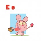 Alphabet E easter bunny running with easter egg basket , decals stickers