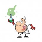 Mad scientist holding bubbling beaker of chemicals  , decals stickers