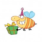 Bee with purple party hat carrying gift , decals stickers