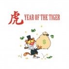 Year of the tiger tiger in suit holding bag of money , decals stickers