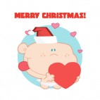 Merry Christmas cupid with santa hat holding heart, decals stickers