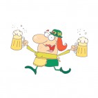 Woman leprechaun walking with two pints of beer , decals stickers