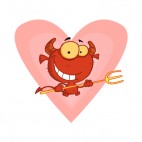 Little devil smiling with pitchfork heart backround, decals stickers