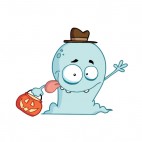 Blue ghost with brown hat trick or treating , decals stickers