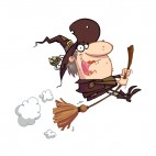 Witch with spider on her hat riding broom , decals stickers