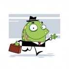 Green monster in suit with suitcase going to work , decals stickers