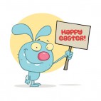 Blue easter rabbit holding happy easter sign , decals stickers