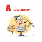 Alphabet A artist with paintbrush, decals stickers