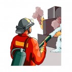 Fireman with extinguisher extinguishing fire, decals stickers