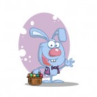 Blue bunny with easter egg basket waving, decals stickers