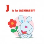 Alphabet J is for jackrabbit blue bunny with red flower, decals stickers