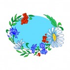 Blue daisies with purple flowers and red berries, decals stickers