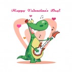 Happy valentine day green dinosaur playing guitar, decals stickers