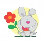 Grey bunny holding red flower yellow backround, decals stickers