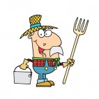 Farmer holding fork and bucket , decals stickers