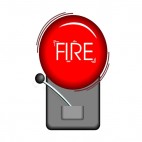 Black and red fire alarm with fire writing on bell, decals stickers
