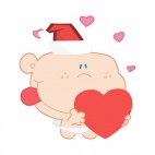 Cupid with santa hat holding heart with hearts around, decals stickers
