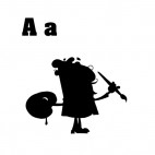 Alphabet A artist with paintbrush silhouette, decals stickers