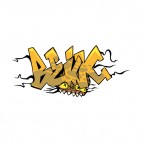 Yellow word graffiti crushed monster drawing, decals stickers