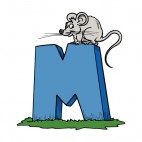 Alphabet blue letter M mouse standing on top of letter, decals stickers