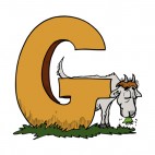 Alphabet brown letter G goat eating grass, decals stickers