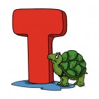 Alphabet red letter T turle looking at letter, decals stickers