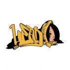 Yellow graffiti word with woman face drawing, decals stickers
