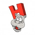 Alphabet red letter H hippo with scared face, decals stickers