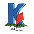 Alphabet blue letter K red kite leaning on letter, decals stickers