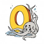 Alphabet yellow letter O grey octopuss, decals stickers