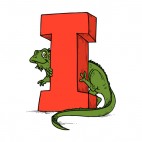 Alphabet red letter I iguana holding to letter, decals stickers