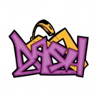 Orange and purple dash word graffiti, decals stickers