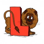 Alphabet red letter L brown lion with shy face, decals stickers