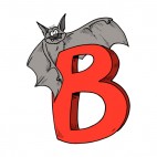 Alphabet red letter B bat standing on letter, decals stickers