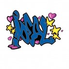 Blue ideal word graffiti with hearts and stars drawing, decals stickers