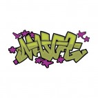 Green word graffiti with green stars drawing, decals stickers