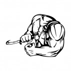 Muscular body with right hand holding bill, decals stickers