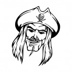 Angry pirate face with hat and long hairs mascot, decals stickers