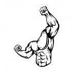 Muscular body with arm and fist high up mascot, decals stickers