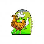 Brown chicken with white chickens eating, decals stickers