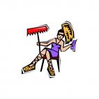 Women with a rake and a cellphone, decals stickers