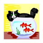 Cat looking at bucket with red fishes, decals stickers