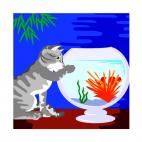 Cat with fish bowl, decals stickers