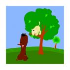 Dog barking at cat on tree, decals stickers