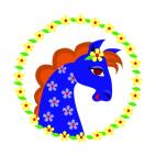 Blue horse with flower logos, decals stickers