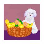 Poodle with flower basket, decals stickers