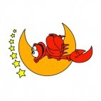 Crab laying down on moon crescent , decals stickers