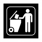 Throwing waste in garbage bin sign, decals stickers
